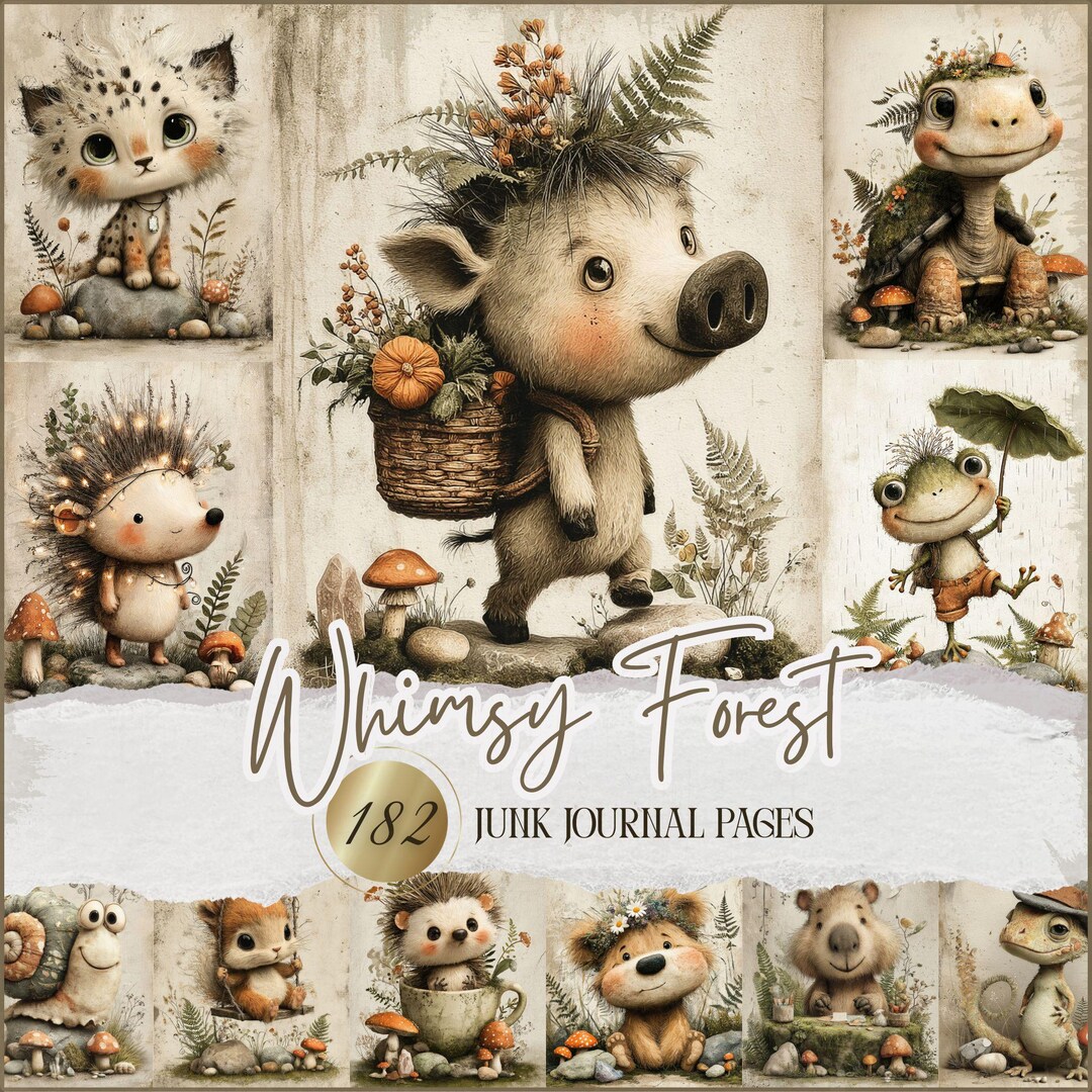 Whimsical Forest Animal Junk Journal Pages: Woodland Ephemera (digital ...