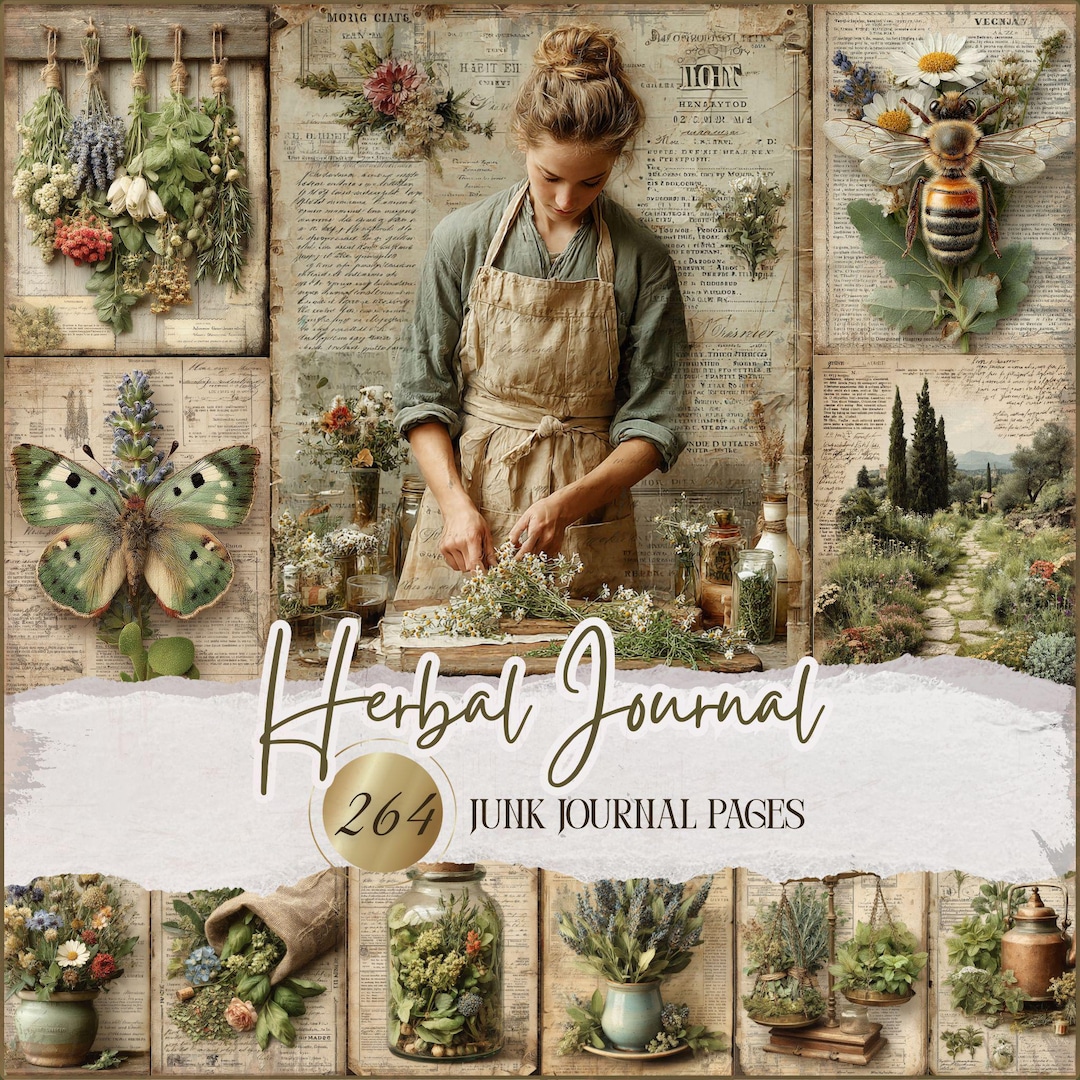 Herbal Junk Journal Kit – Vintage Botanical Apothecary Printable Pages ...