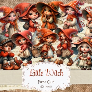 Kleine Hexe Fussy Schnitte Wunderliche Fee Printable Junk Journal Magische Scrapbooking Kartenherstellung Digitale Witchy Ephemera Halloween Ausschnitte