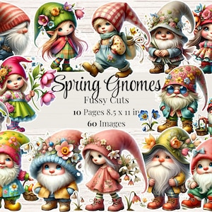 Frühling Gnome Fussy Schnitte Aufkleber Zwerge Printable Skurril Junk Journal Frühling Scrapbook Zubehör Kartenherstellung Digitaler Gartenzwerg Ephemera