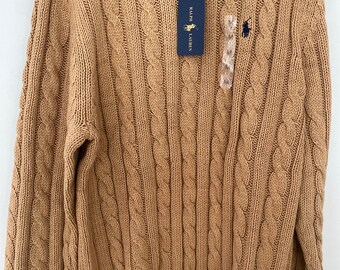 Pull unisexe beige en tricot torsadé Ralph Lauren neuf