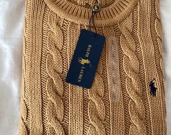 Pull unisexe beige en tricot torsadé Ralph Lauren Neuf XL