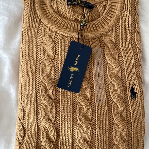 Ralph Lauren Cable-Knit beige Unisex Cotton Jumper Brand new XL