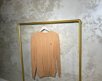 Beigefarbener Unisex-Pullover mit Zopfmuster von Ralph Lauren in allen Größen