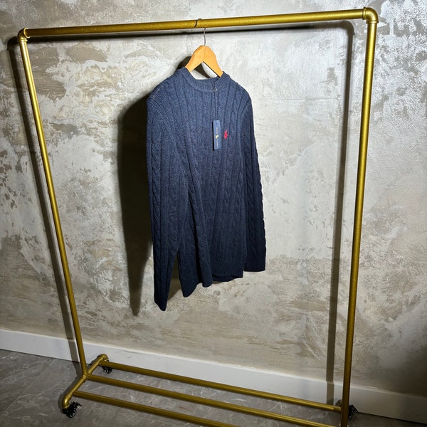 ¡Venta! Ralph Lauren Cable-Knit Jersey de algodón seco azul marino Nuevo Medio