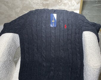 Promo ! Pull unisexe noir en mailles torsadées Ralph Lauren dans toutes les tailles