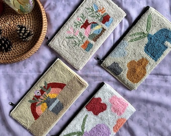 Canvas Pencil Case/Pouch  / Hand Made Punch Needle Embroidery