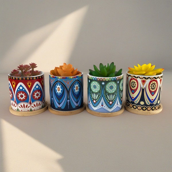 Flower Surface Ceramic Flower Pots, Mandala Pattern Flower Pots, Succulent Flower Pots, Air Flower Pots, Mini Flower Pots, Indoor Decoration