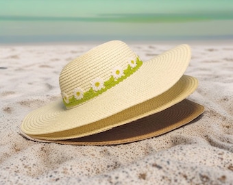 Chapeau de paille pour enfant, chapeau de paille floral, chapeau de soleil, chapeau tissé d'été, chapeau de plage de voyage en plein air, chapeau de plage de vacances