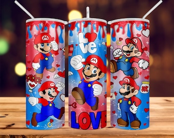 Valentines Cartoon 20 oz Skinny Tumbler Png, Happy Valentines Day 20oz Tumbler Png, Valentines Day Straight and Taper Tumbler Wrap