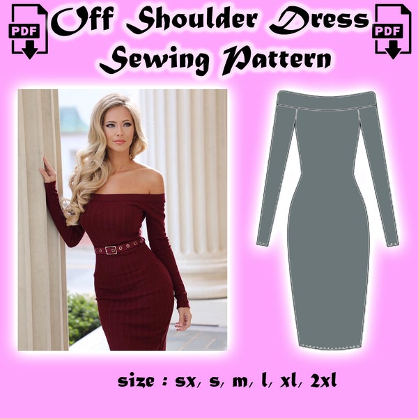 Off-the-shoulder sewing pattern, Women's Dress Pattern, Short Dress Pattern, Easy Dress Pattern, Instant PDF download