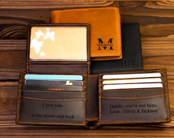 Cartera personalizada, cartera para hombre, cartera grabada, cartera para padrinos de boda, cartera de cuero, cartera personalizada, regalo para novio, regalo para el Día del Padre.