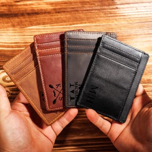Slanke portemonnee, vaderdagcadeau, minimalistische leren kaarthouder, gepersonaliseerde kaarthouder, leren portemonnee, aangepaste kaarthouder, cadeau voor hem