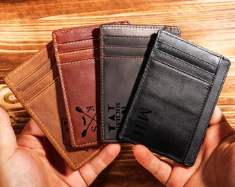 Personalized Slim Wallet, Christmas Gifts, Handwritten Wallet, Fathers Day Gift, Minimalist Leather Card holder