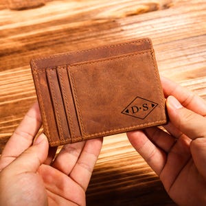 Billetera delgada personalizada, regalos de Navidad, billetera escrita a mano, regalo del Día del Padre, tarjetero de cuero minimalista