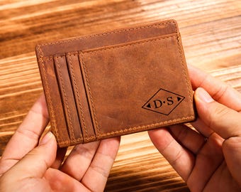 Personalized Slim Wallet, Christmas Gifts, Handwritten Wallet, Fathers Day Gift, Minimalist Leather Card holder