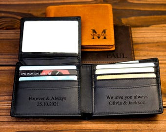 Regalo de aniversario para él, billetera personalizada, billetera para hombre, billetera grabada, billetera de cuero, billetera personalizada, regalo para novio, regalo para papá.