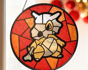 Cubone Stained Glass Suncatcher Cubone Round Window Hanging Decor, Cute Cubone Anime Gift, Cubone Art for Fans, Cubone Suncatcher Decor Gift