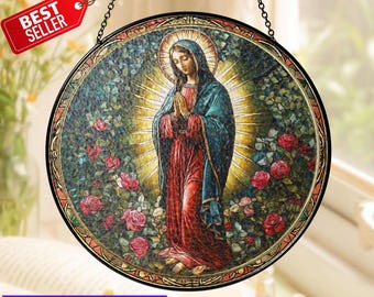 Our Lady of Guadalupe Stained Glass Suncatcher, Virgin Mary Stained Glass, Christian Home Decor, Catholic Window Hanging, Religious Gifts