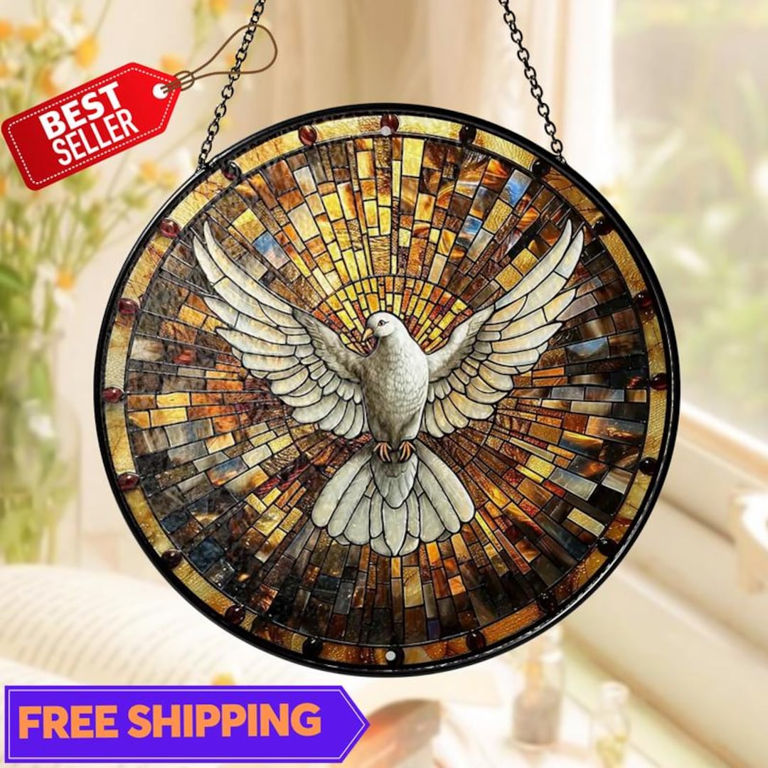 Holy Spirit Dove Suncatcher, Christian Stained Glass Window Panel ...