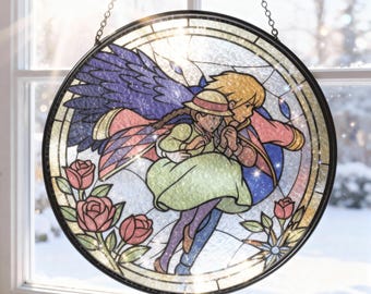 Castle Stained Glass Suncatcher – Window Hanging – Printed Anime Glass Art – Whimsical Suncatcher Decor