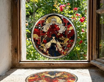 Ciondolo in vetro colorato Kikyo e Inuyasha / Gioielli ispirati al fantasy giapponese, regalo anime, regalo per gli amanti degli anime, regalo di San Valentino, regalo per lei