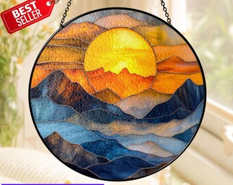 Mountain Art Glass Suncatcher, Mountain Range Window Hangings, Mountain Lover Gift, Natural Suncatcher Decor, Wall Hanging Decor