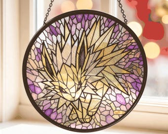 Attrape-soleil en vitrail Jolteon inspiré de l'art de la fenêtre Jolteon, cadeau geek Jolteon, décoration de chambre Jolteon Gamer, ornement coloré en verre Jolteon