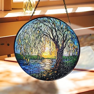 Weeping Willow Stained Glass Suncatcher, Willow Window Hanging Decor Gift, Willow Sun Catcher Décor