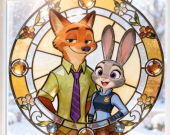 Zootopia Judy Hopps en Nick Wilde glazen zonnevanger, glas-in-lood decor, kerstcadeau voor kind