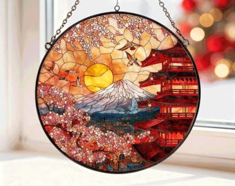 富士山 - 日本、本州：ステンドグラス風の窓掛け - Etsy 日本