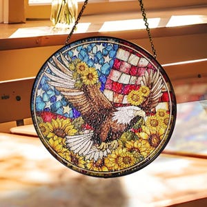 Patriotic Eagle Suncatcher, 4th of July Stained Glass Suncatcher, Patriotic Sunflower Window Hanging, Patriotic Suncatcher, Fathers Day Gift