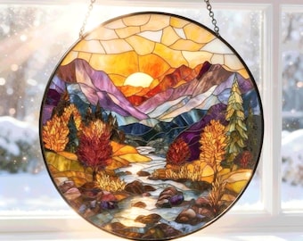 Gebirgskette Glasmalerei Suncatcher, Fenster hängende Wohnkultur Geschenke
