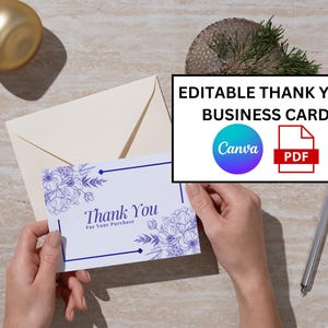 Geschäft Dankeschön Kartenvorlage, druckbares minimales Dankeschön für Ihren Einkauf, bearbeitbare Dankeschönkarte Canva Vorlage, Visitenkarte