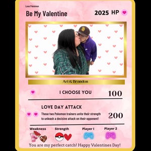 Carte Pokémon personnalisable pour la Saint-Valentin – Carte Pokémon « Joyeuse Saint-Valentin [Nom] » personnalisée avec photo personnalisée