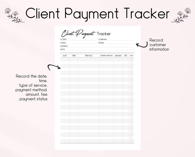 Client Payment Tracker, Printable Payment Tracker, Ideal for Small ...