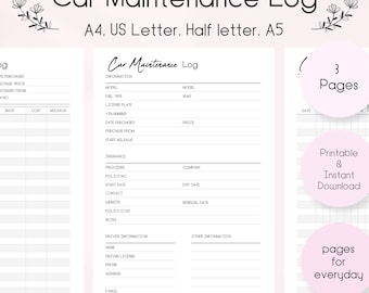 Car Maintenance Log Printable: Vehicle Tracker (PDF Download)