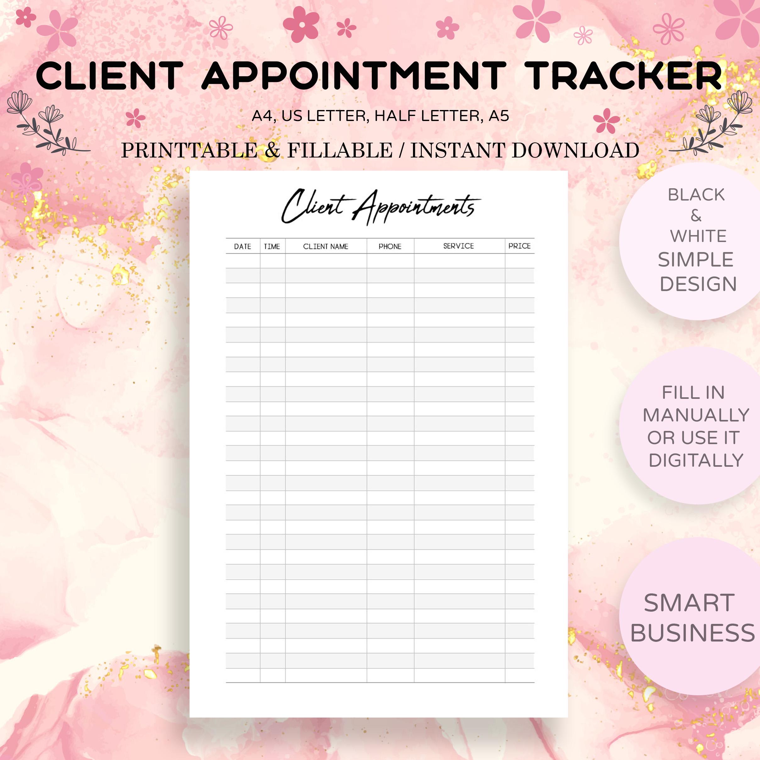 Client Appointment Tracker Printable | Appointment Log Book Sheet ...