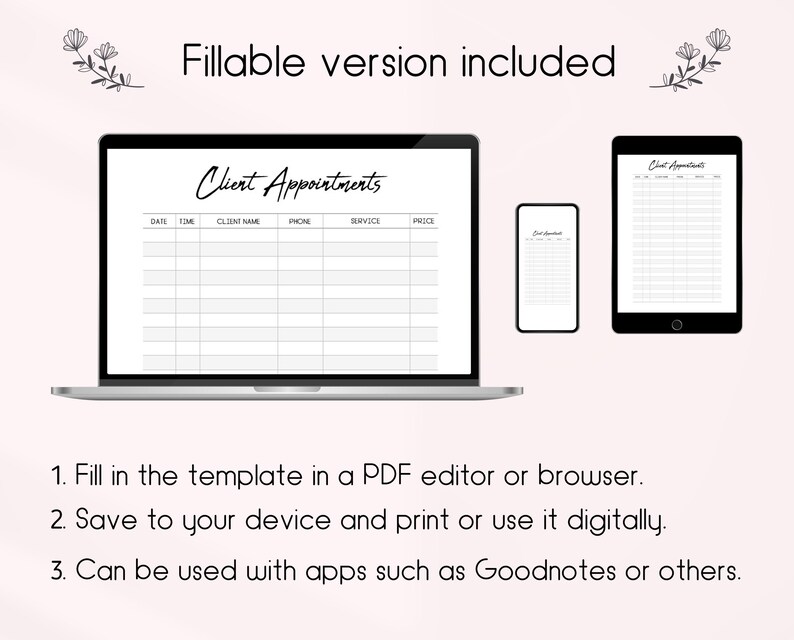 Client Appointment Tracker Printable | Appointment Log Book Sheet ...