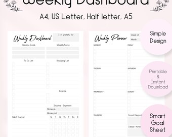 Minimalist Weekly Dashboard Printable: Planner & To-Do List (PDF Download)