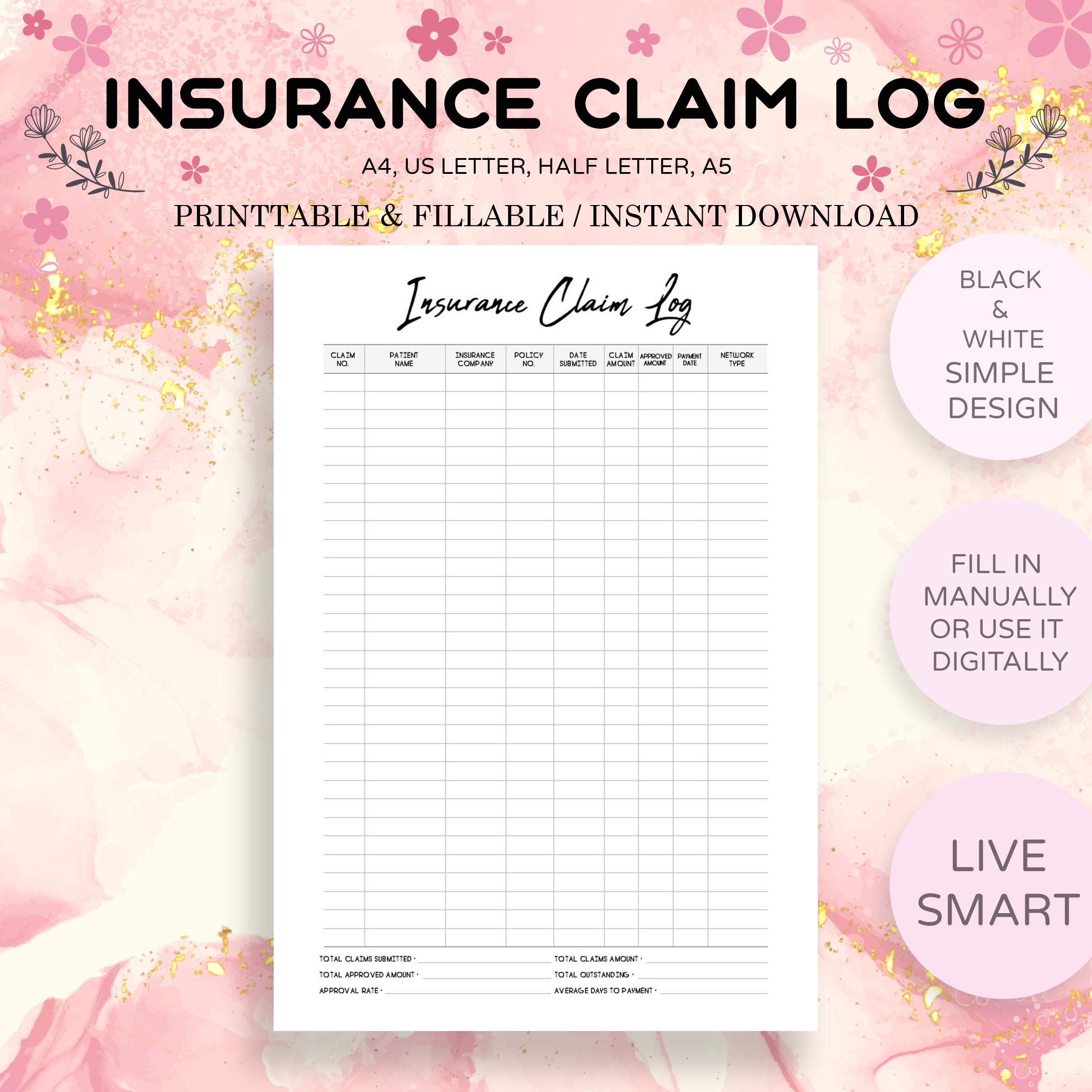 Health Insurance Log Insurance Claim Log Printable PDF | Medical Billing Tracker (instant ...