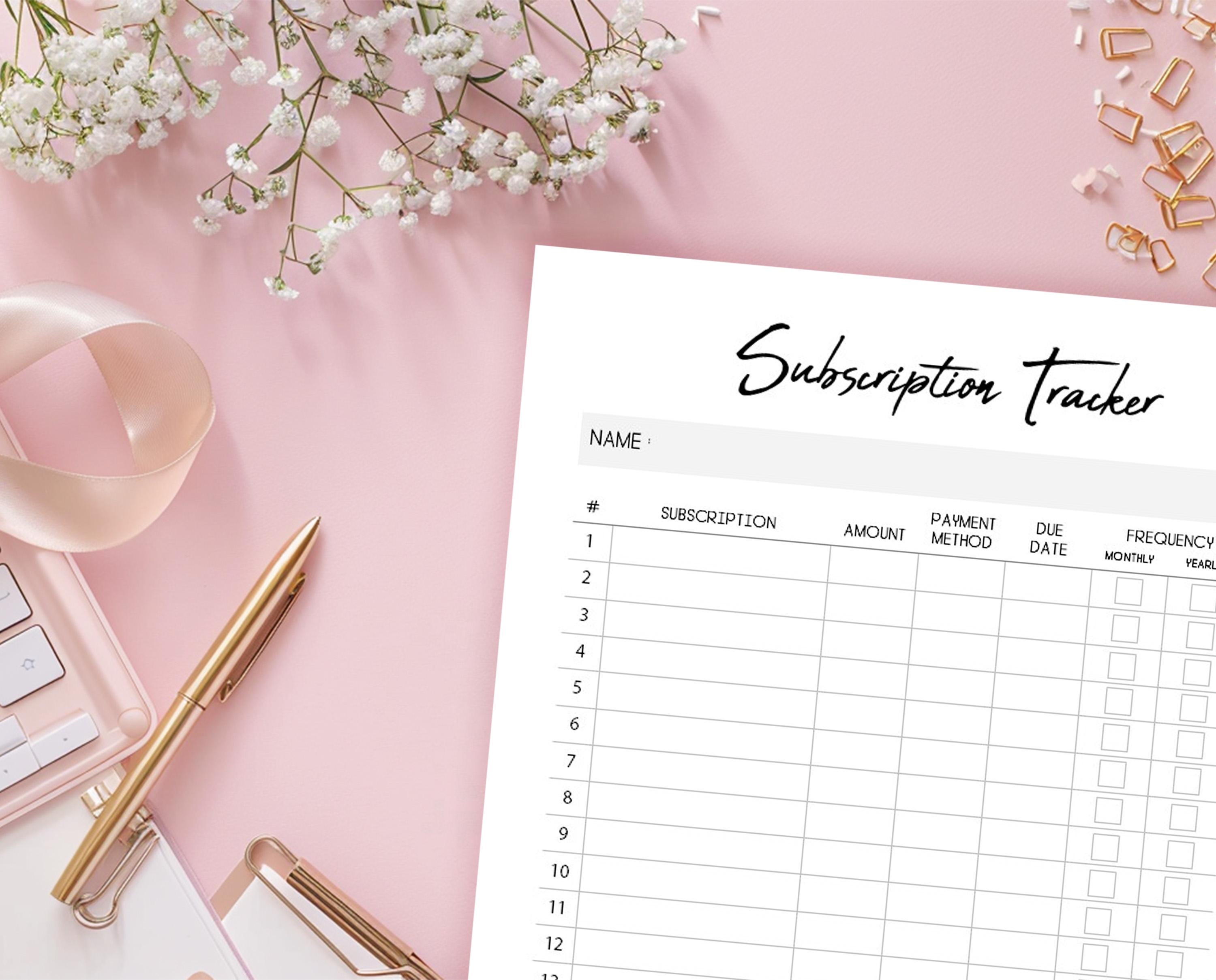 Subscription Tracker Printable, Printable Membership Checklist, Expense ...