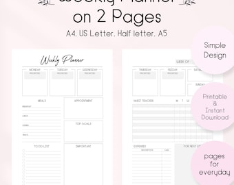 Minimalist Weekly Planner Printable, Weekly Schedule PDF, Undated Planner Insert, To Do List Template, Instant Digital Download