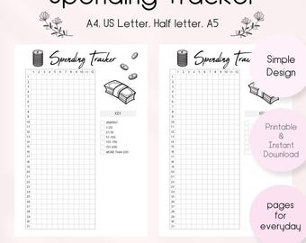 Printable Spending Tracker: Expense & Savings Planner (PDF Download A4/A5/Letter/Half-Letter Sizes)