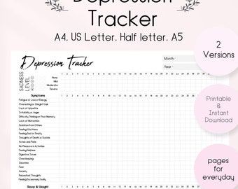 Depression Tracker Printable, Mood Journal, Anxiety Log (PDF Download)
