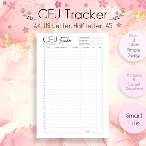CEUトラッカー：継続教育トラッカー（印刷可能）、CEUトラッカー、学習プランナー、コース管理、PDFダウンロードデジタルプランナー