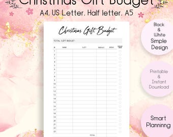 Afdrukbare budgetplanner kerstcadeau, trackerlijstsjabloon vakantiecadeaulijst, organisator kerstinkopen, bewerkbare pdf-download Digitale kaart