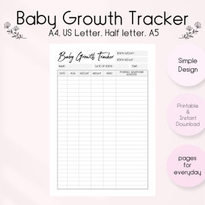 Baby Growth Tracker, Baby Growth Chart, Baby Growth Log Templates, Baby Personalized Worksheet, PDF Download Digital Planner