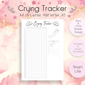 Rastreador de choro para impressão | Rastreador de saúde mental | Planejador de autocuidado suave | Diário de bem-estar de humor e emoções | Download de PDF Digital Pla