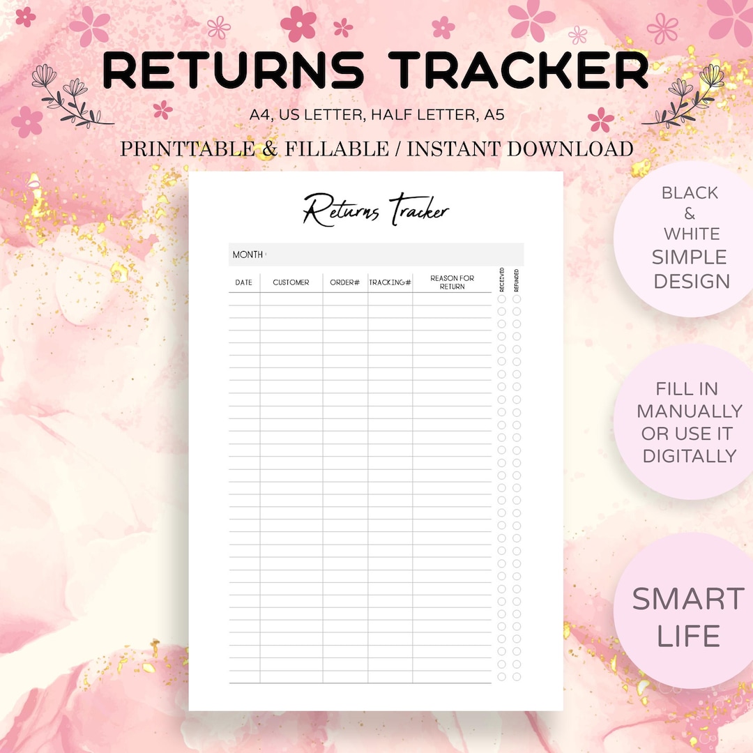 Returns Tracker Printable | Small Business Order Log Sheet (digital ...